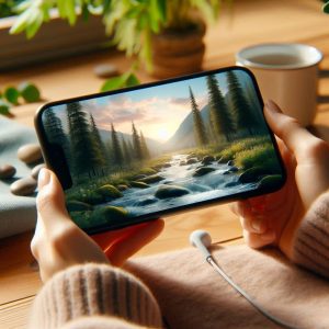 nature and music video on phone